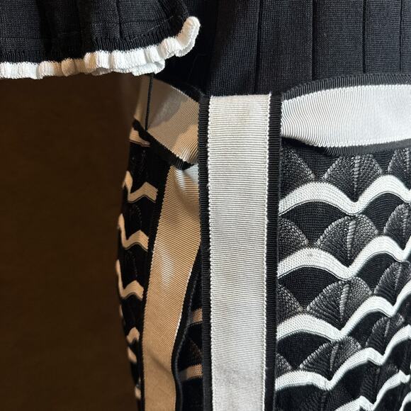 Giorgio Grati Italy Black White Knit Dress Size 46 Scallop Hem $1200 Tag NWT - Picture 3 of 12